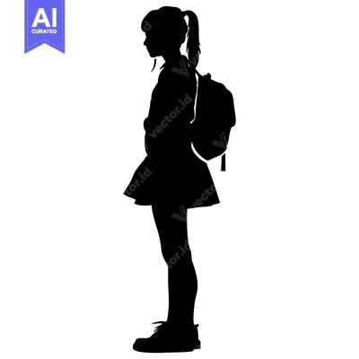 Aset desain premium: Silhouette of a young girl with a backpack