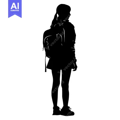 Aset premium populer: Silhouette of a girl wearing a backpack and standing