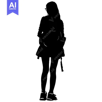 Premium design asset: Silhouette of a Young Woman with a Backpack