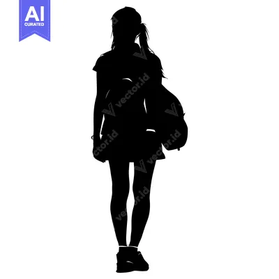 Premium design asset: Silhouette of a Woman Wearing a Backpack and Sneakers