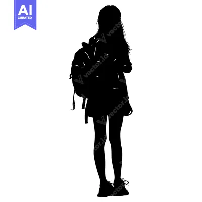 Aset desain premium: Silhouette of a Woman with a Backpack