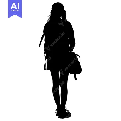 Aset premium populer: Silhouette of a Woman with a Backpack and a Bag