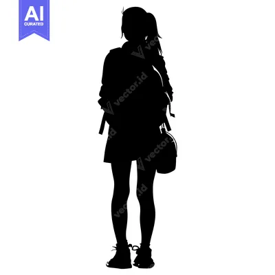 Popular premium asset: Silhouette of a girl with a backpack and a bag