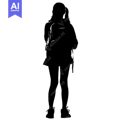 Popular premium asset: Silhouette of a Woman Wearing a Backpack and Sneakers