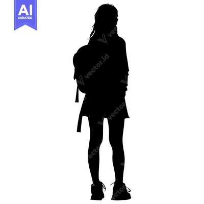 Premium design asset: Silhouette of a girl with a backpack standing facing forward