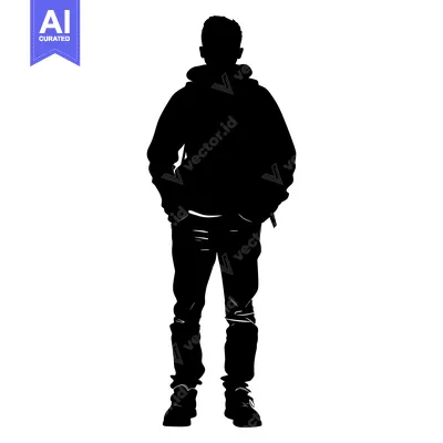 Aset desain premium: Silhouette of a Person Standing with Hands in Pockets