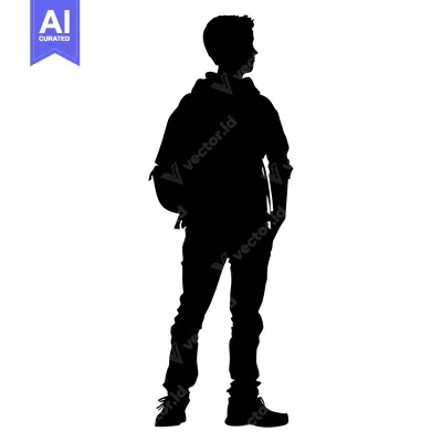 Aset desain premium: Silhouette of a Teenage Boy with a Backpack