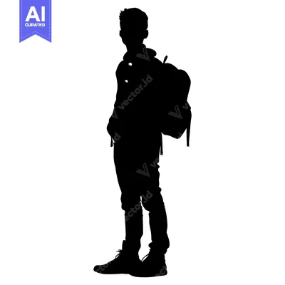 Aset desain premium: Silhouette of a Teenager with a Backpack