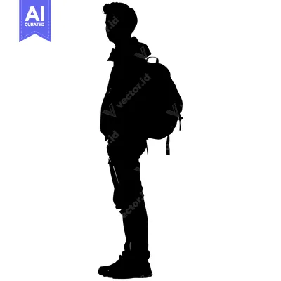 Silhouette of a Man Wearing a Backpack