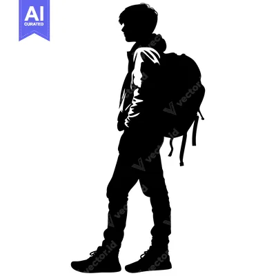 Premium design asset: Silhouette of a Young Person with a Backpack