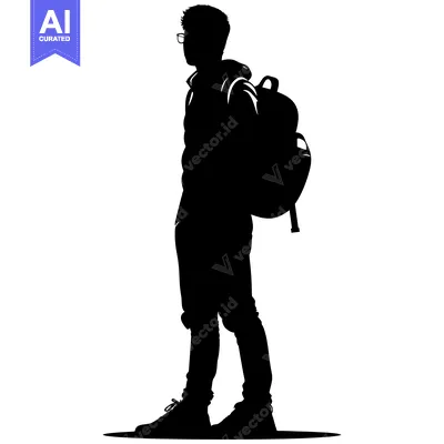 Aset premium populer: Silhouette of a Person Wearing Glasses and a Backpack