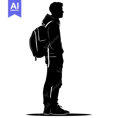 Premium design asset: Silhouette of a Young Man with Backpack Standing