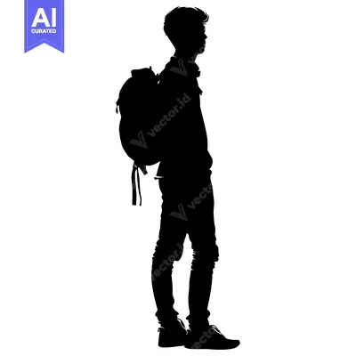 Aset premium populer: Silhouette of a young man with a backpack