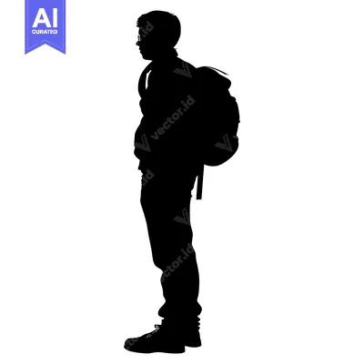 Aset desain premium: Silhouette of a Person Wearing a Backpack