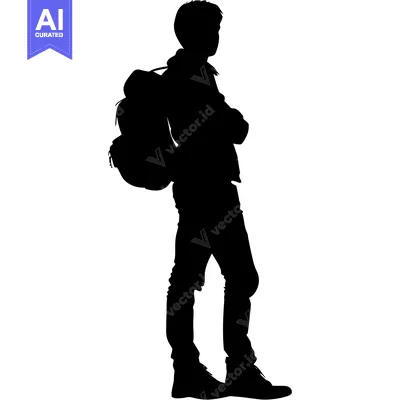 Aset premium populer: Silhouette of a Person with a Backpack Standing with Arms Crossed