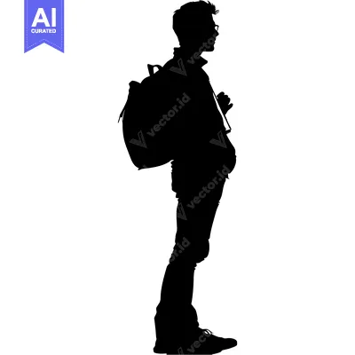 Aset desain premium: Silhouette of a young man with a backpack