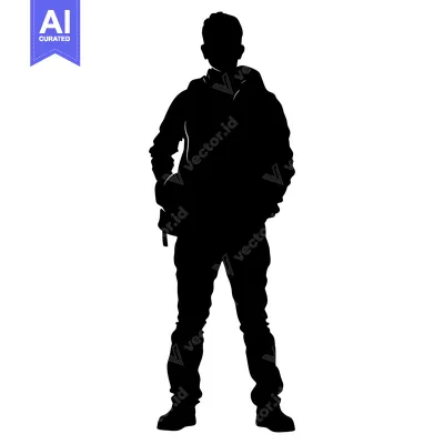 Aset desain premium: Silhouette of a Man with Backpack