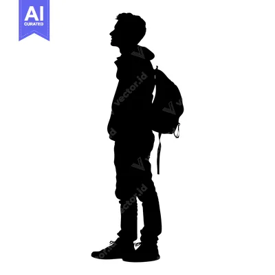 Premium design asset: Silhouette of a man standing with a backpack