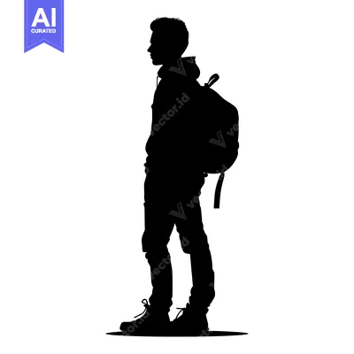 Aset premium populer: Silhouette of a young man with a backpack standing