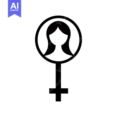 Premium design asset: Female gender symbol with a silhouette of a woman's head inside a circ