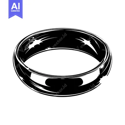 Black and white illustration of a shiny wedding ring