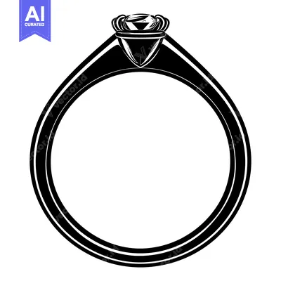 Black and White Illustration of a Diamond Ring