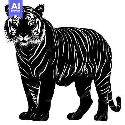 Popular premium asset: Black and White Silhouette of a Tiger Standing
