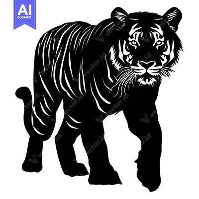 Popular premium asset: Black and White Silhouette of a Tiger Walking
