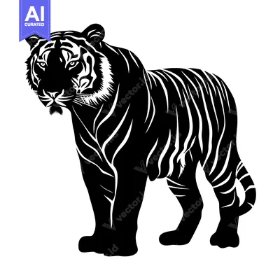 Popular premium asset: Black and White Silhouette of a Standing Tiger
