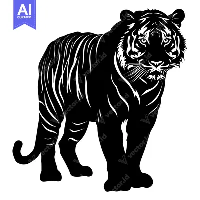 Aset premium populer: Black and White Silhouette of a Tiger Standing