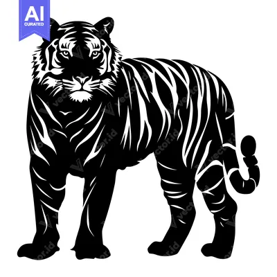 Premium design asset: Black and White Silhouette of a Standing Tiger