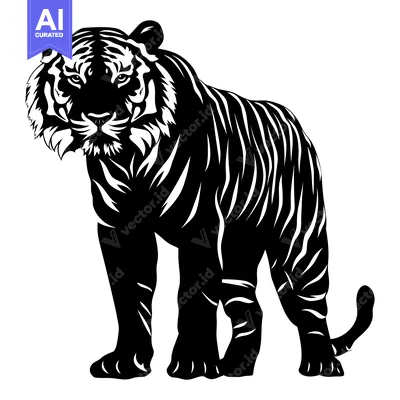 Premium design asset: Black and White Illustration of a Standing Tiger