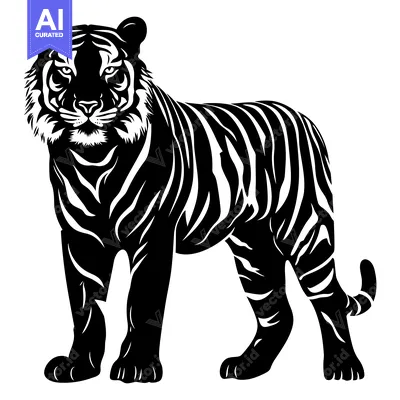 Aset premium populer: Black and White Silhouette of a Standing Tiger