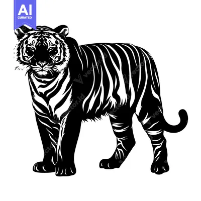 Aset premium populer: Black and White Silhouette of a Standing Tiger
