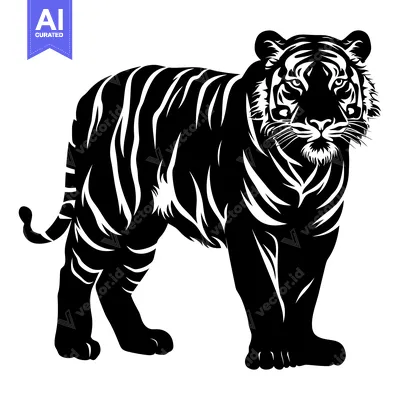 Popular premium asset: Black and White Silhouette of a Standing Tiger