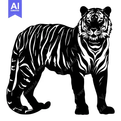Aset premium populer: Black and White Silhouette of a Tiger Standing
