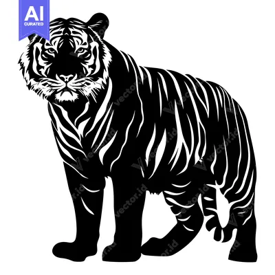 Black and White Silhouette of a Tiger Standing