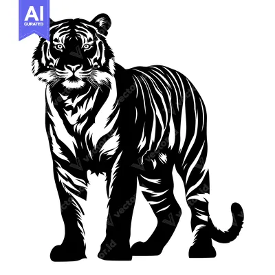 Aset premium populer: Black and White Silhouette of a Standing Tiger