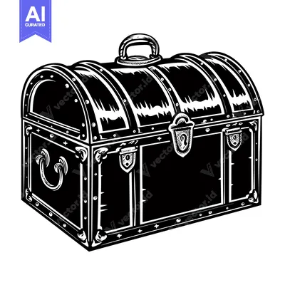 Aset desain premium: A Closed Wooden Treasure Chest with Metal Accents