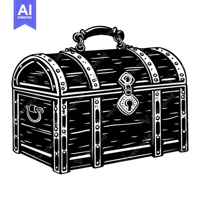 Aset premium populer: Black and White Illustration of a Closed Wooden Chest with a Metal Han