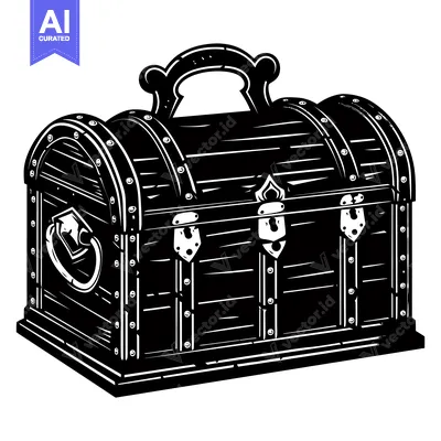 Aset premium populer: Black and White Illustration of a Wooden Chest with a Handle