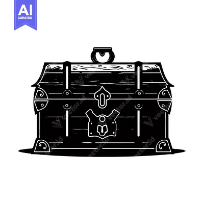 Premium design asset: Black and white silhouette of a closed wooden treasure chest