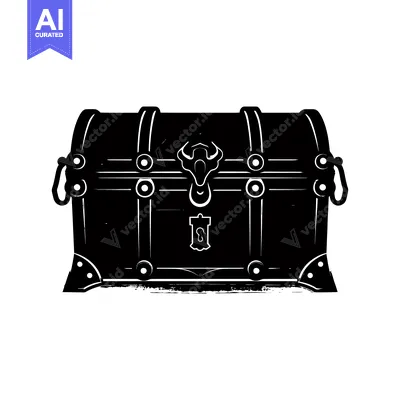 Aset desain premium: Black and White Silhouette of a Closed Wooden Chest with Ornate Detail