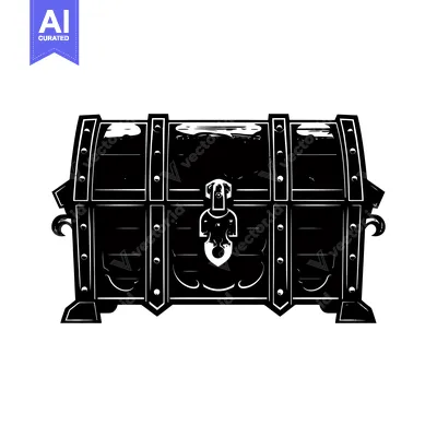 Aset desain premium: A Closed Wooden Chest with Ornate Details and a Metal Lock