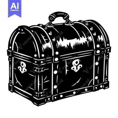 Aset premium populer: Black and White Illustration of a Wooden Treasure Chest with a Handle