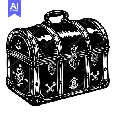 Black and White Illustration of a Pirate Treasure Chest