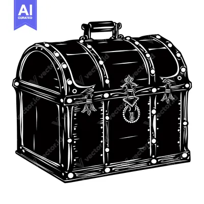 Premium design asset: Ornate Wooden Chest with a Handle and Intricate Details
