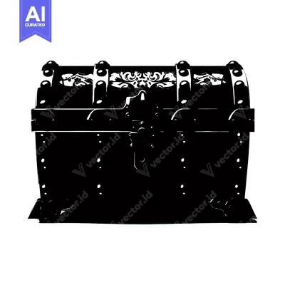 Aset desain premium: Black and White Silhouette of a Closed Ornate Chest