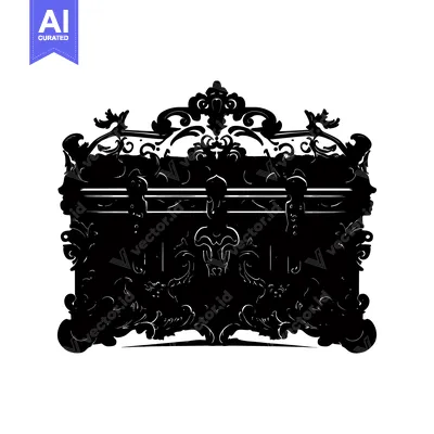 Aset desain premium: Ornate Black and White Silhouette of a Closed Chest