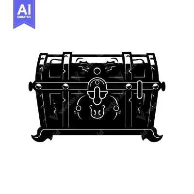 Aset premium populer: Black and White Silhouette of a Closed Wooden Chest with Decorative De